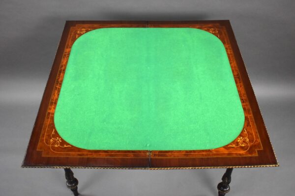 Victorian Burr Walnut Inlaid Card Table - Image 3