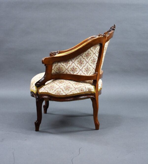 Set Three French Walnut Tub Chairs - Image 2