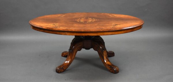 Victorian Inlaid Walnut Oval Coffee Table - Image 5