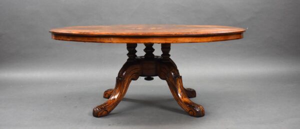 Victorian Inlaid Walnut Oval Coffee Table - Image 4