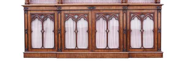 Victorian Mahogany Gothic Revival Puginstic Breakfront Bookcase - Image 4