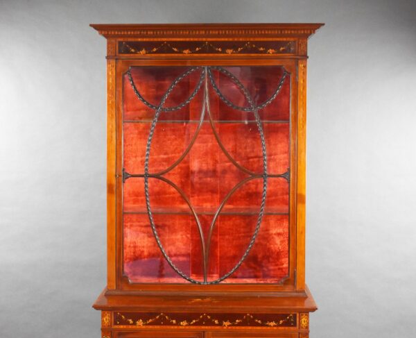 Edwardian Mahogany Satinwood Hand Painted Display Cabinet - Image 9