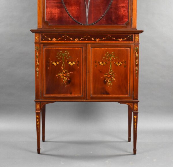 Edwardian Mahogany Satinwood Hand Painted Display Cabinet - Image 6