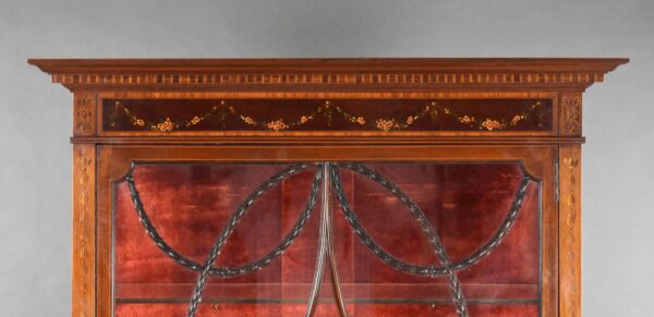 Edwardian Mahogany Satinwood Hand Painted Display Cabinet - Image 4