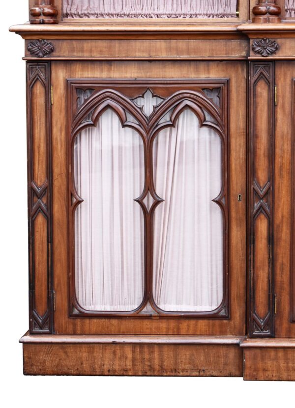 Victorian Mahogany Gothic Revival Puginstic Breakfront Bookcase - Image 8