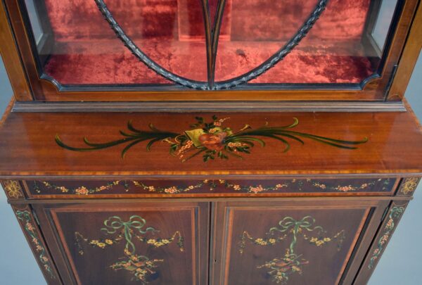 Edwardian Mahogany Satinwood Hand Painted Display Cabinet - Image 3