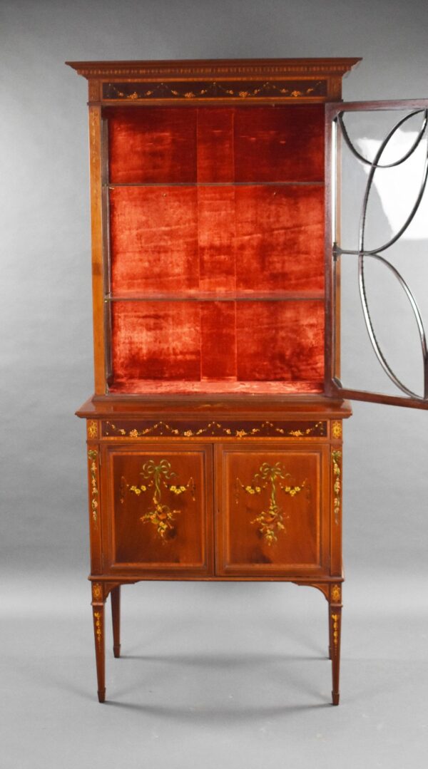 Edwardian Mahogany Satinwood Hand Painted Display Cabinet