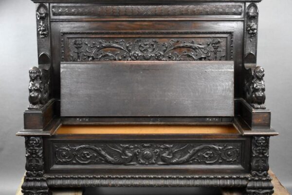 19th Century Heavil Carved Oak Settle - Image 11