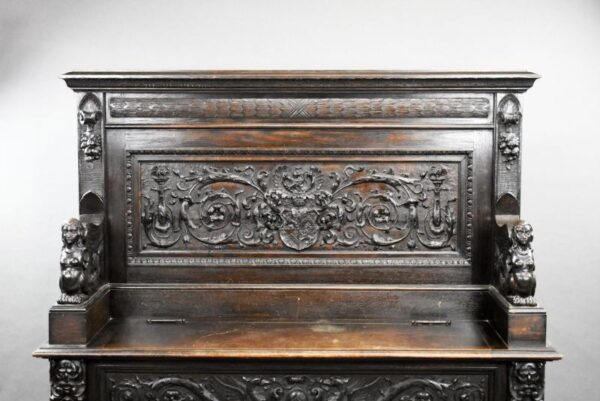 19th Century Heavil Carved Oak Settle - Image 15