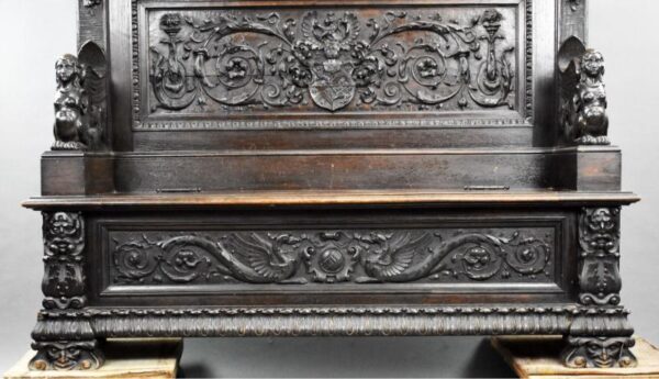 19th Century Heavil Carved Oak Settle - Image 16