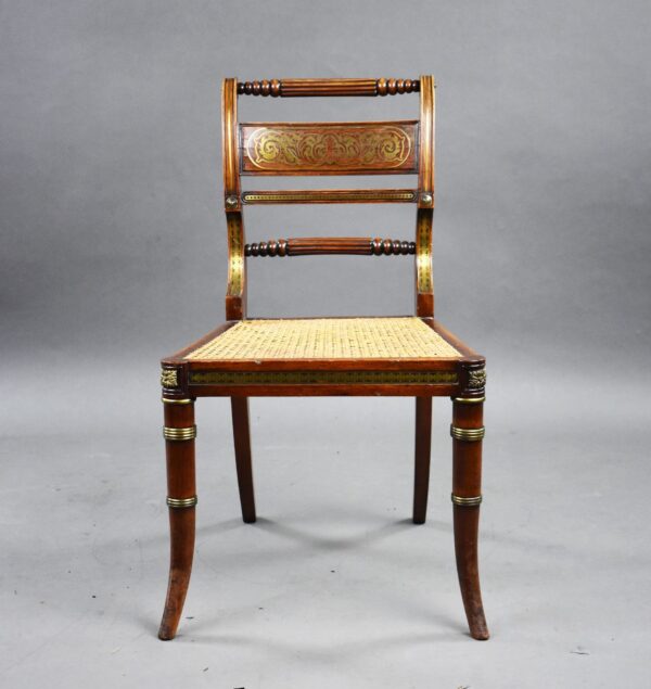 Set of 4 Regency Brass Inlaid Dining Chairs - Image 10