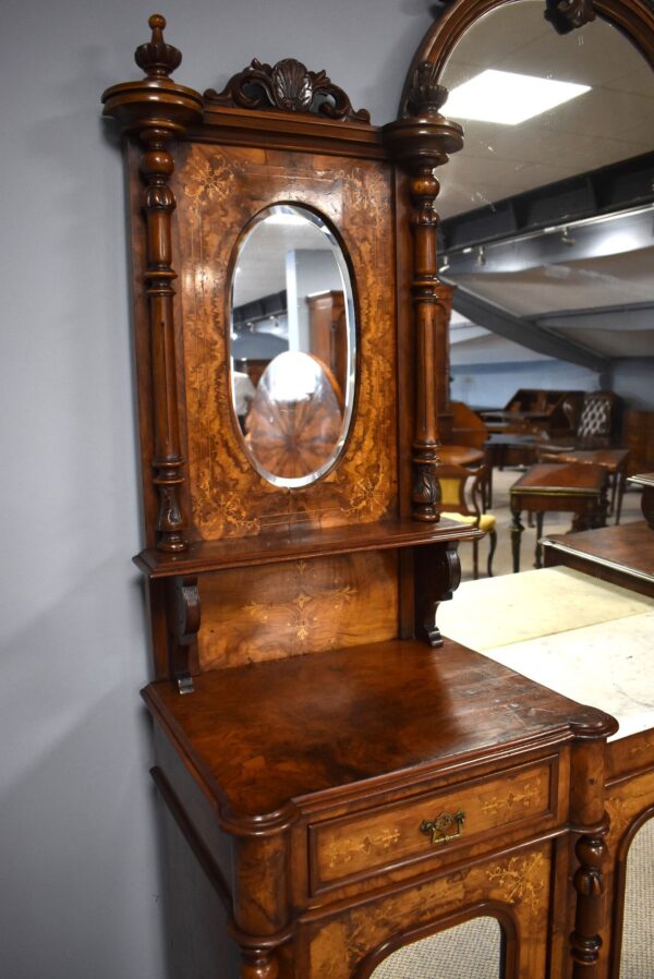 Victorian Walnut Inlaid Mirror Back Sideboard - Image 7