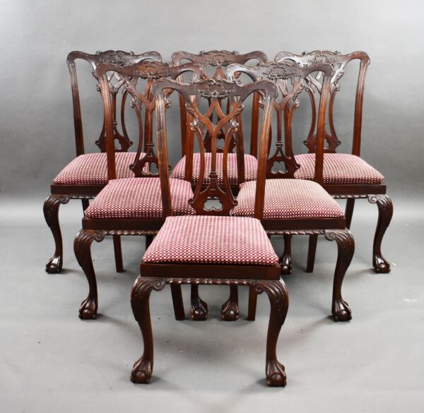 Set of 6 Mahogany Chippendale Style Dining Chairs