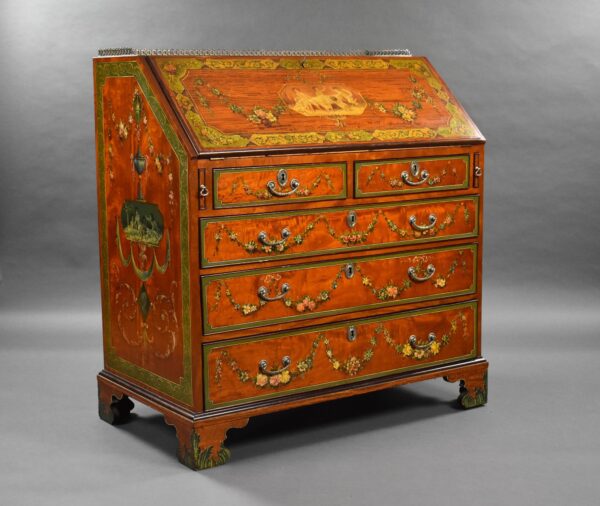 Edwardian Hand Painted Satinwood Bureau