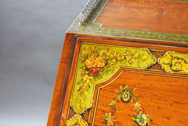 Edwardian Hand Painted Satinwood Bureau - Image 8