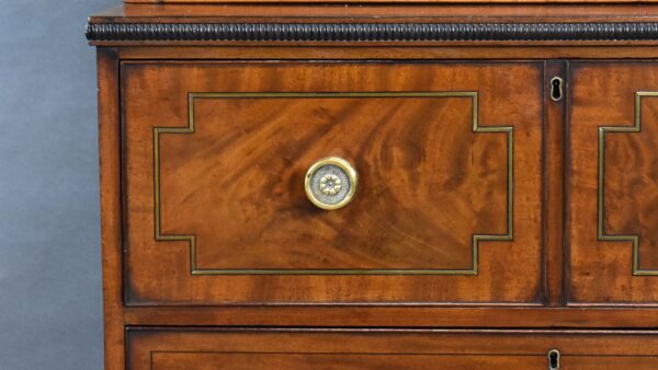 George III Mahogany Brass Inlaid Secretaire Bookcase - Image 8