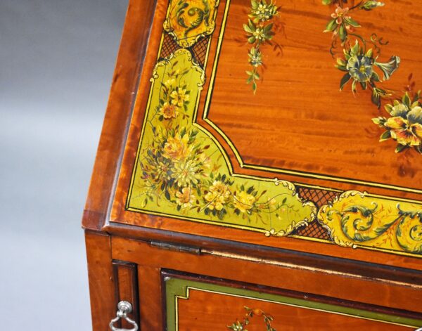 Edwardian Hand Painted Satinwood Bureau - Image 7