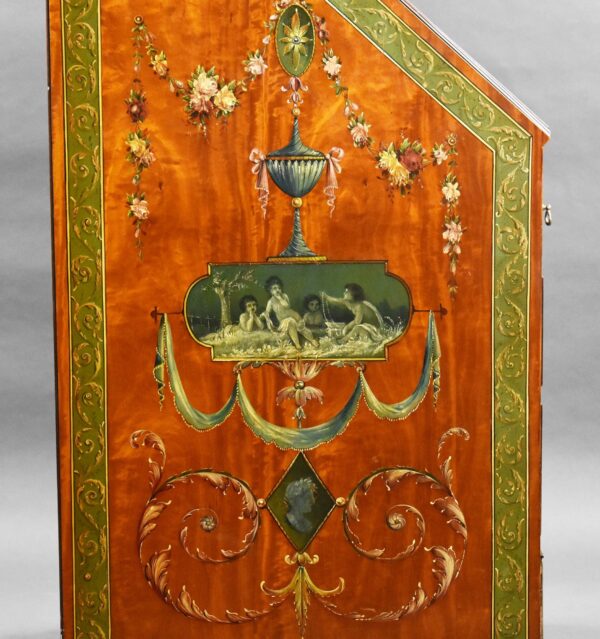 Edwardian Hand Painted Satinwood Bureau - Image 4