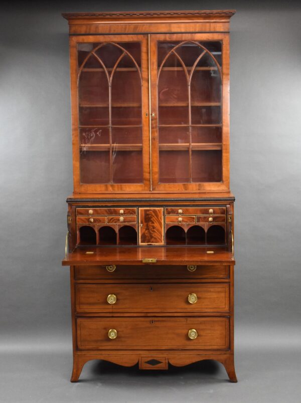 George III Mahogany Brass Inlaid Secretaire Bookcase - Image 7