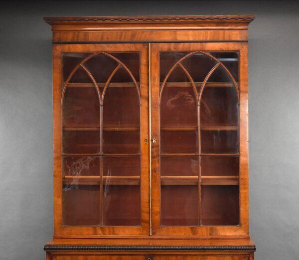 George III Mahogany Brass Inlaid Secretaire Bookcase - Image 6