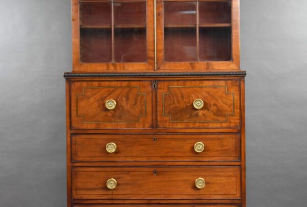 George III Mahogany Brass Inlaid Secretaire Bookcase - Image 3