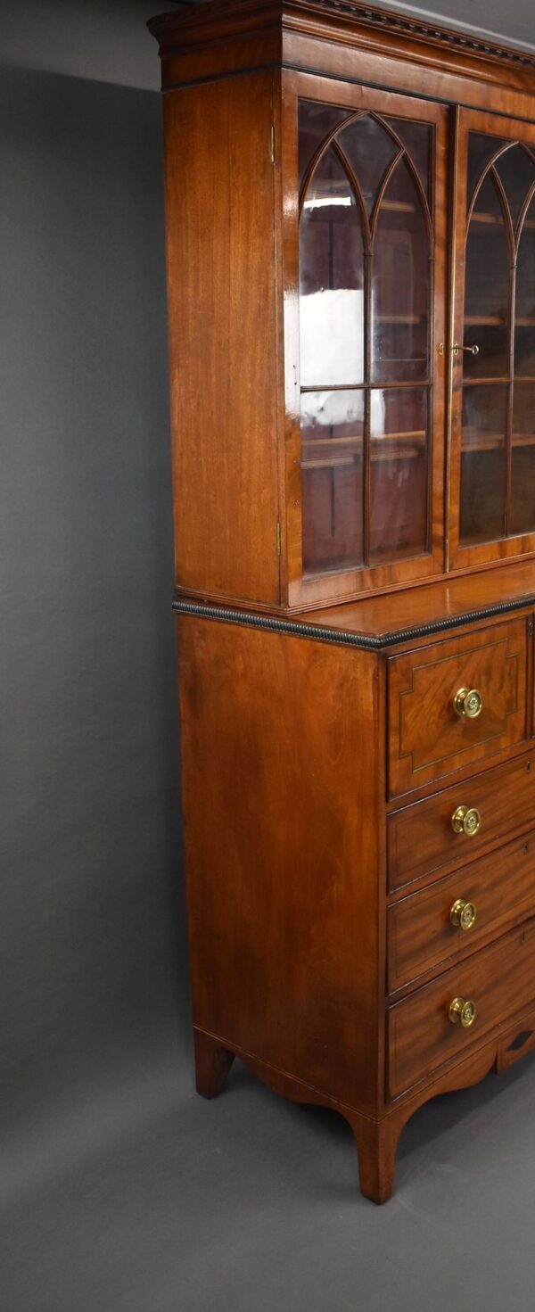 George III Mahogany Brass Inlaid Secretaire Bookcase - Image 2