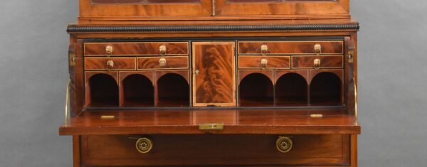 George III Mahogany Brass Inlaid Secretaire Bookcase - Image 9