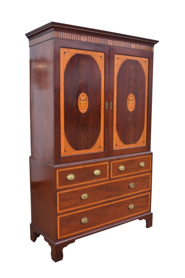 Irish Sheraton Style Inlaid Mahogany Linen Press