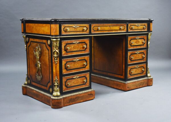 Fine Victorian Burr Walnut Pedestal Desk