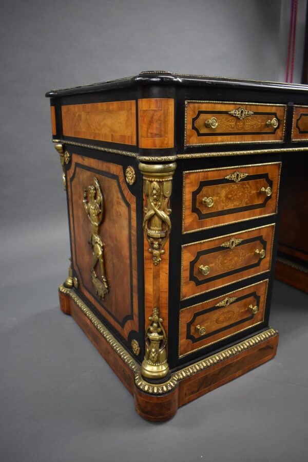 Fine Victorian Burr Walnut Pedestal Desk - Image 7