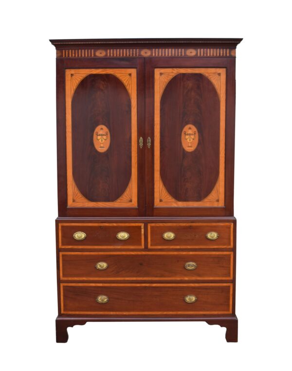 Irish Sheraton Style Inlaid Mahogany Linen Press - Image 5