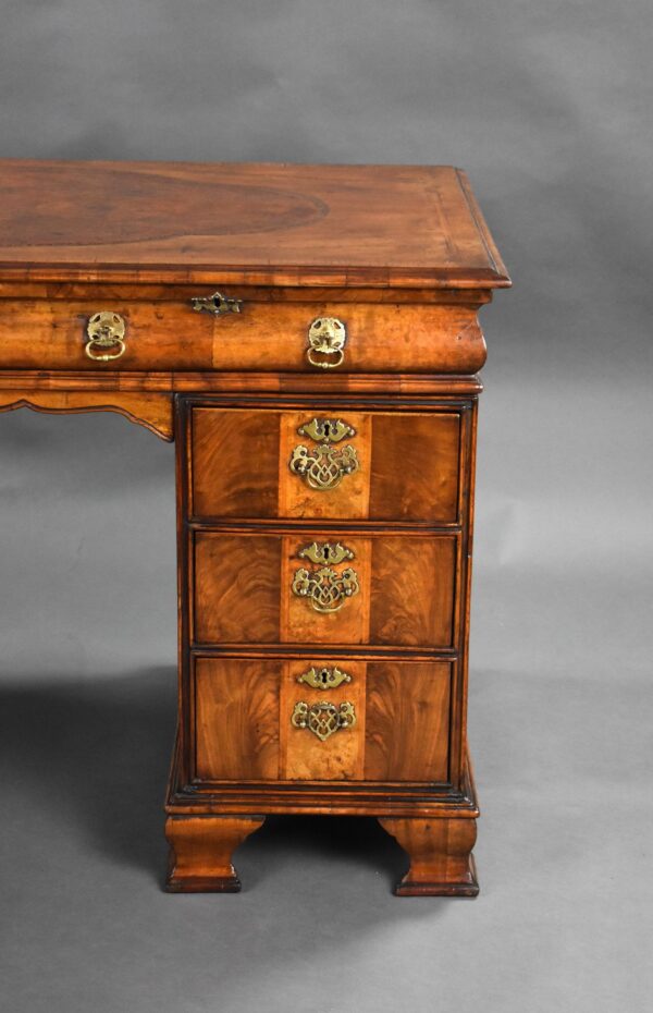 Antique Figured Walnut Pedestal Desk - Image 7