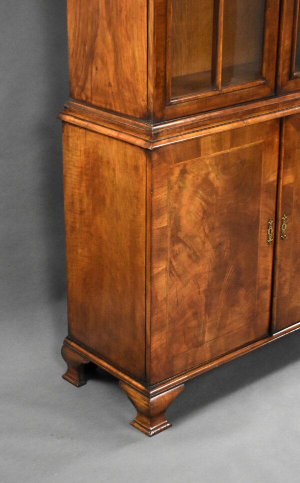 Antique Burr Walnut Queen Anne Style Bookcase - Image 5