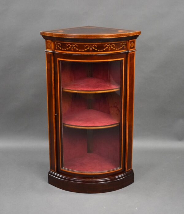 Edwardian Mahogany Inlaid Bow Front Corner Cabinet