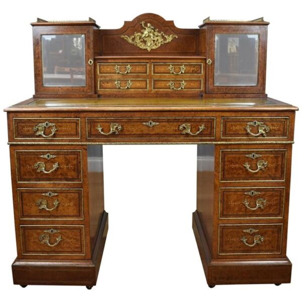 19th Century Victorian Amboyna Pedestal Desk