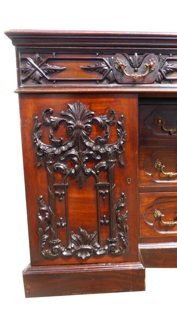 19th Century Victorian Carved Mahogany Desk - Image 2