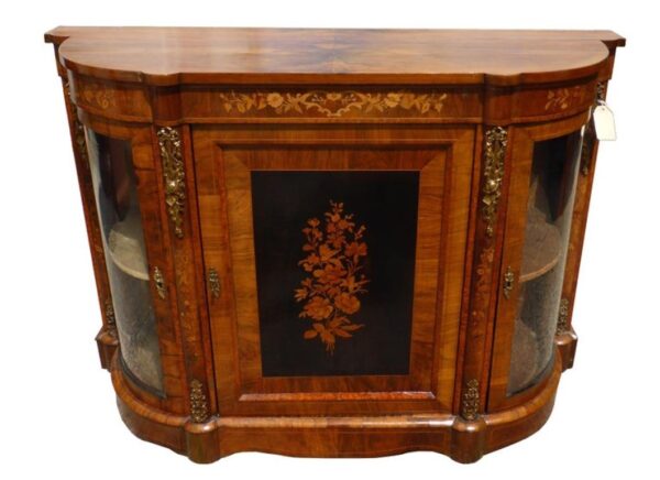 19th Century English Victorian Figured Walnut And Marquetry Credenza - Image 2