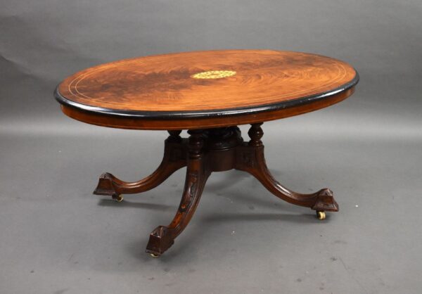 Victorian Walnut Inlaid Oval Coffee Table