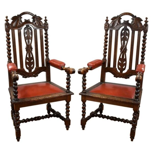 Pair Oak Barley Twist Armchairs