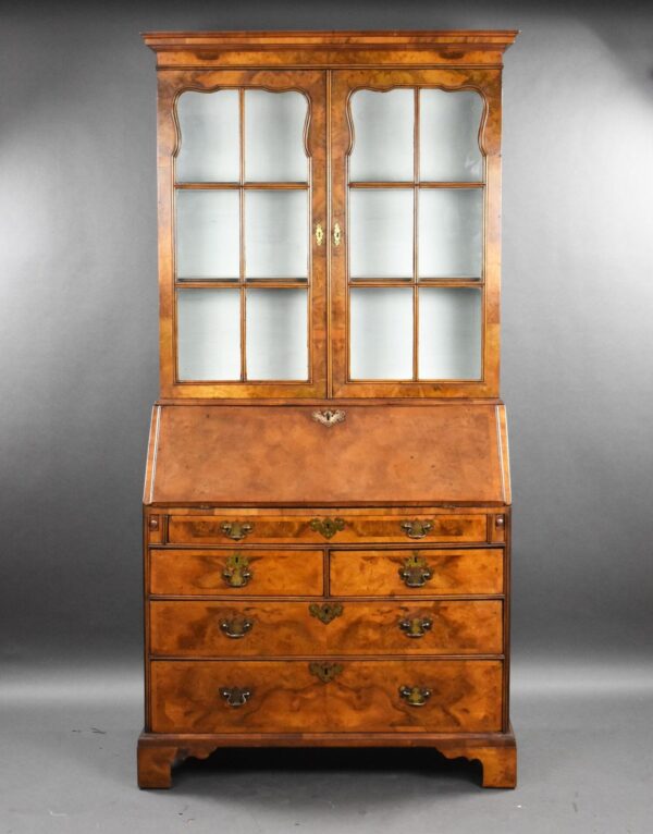 George III Walnut Bureau Bookcase