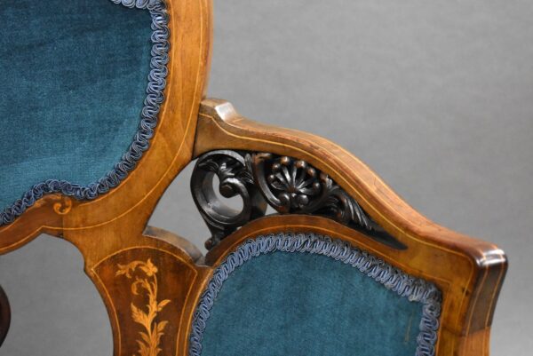 Pair of Victorian Mahogany Marquetry Inlaid Armchairs - Image 11