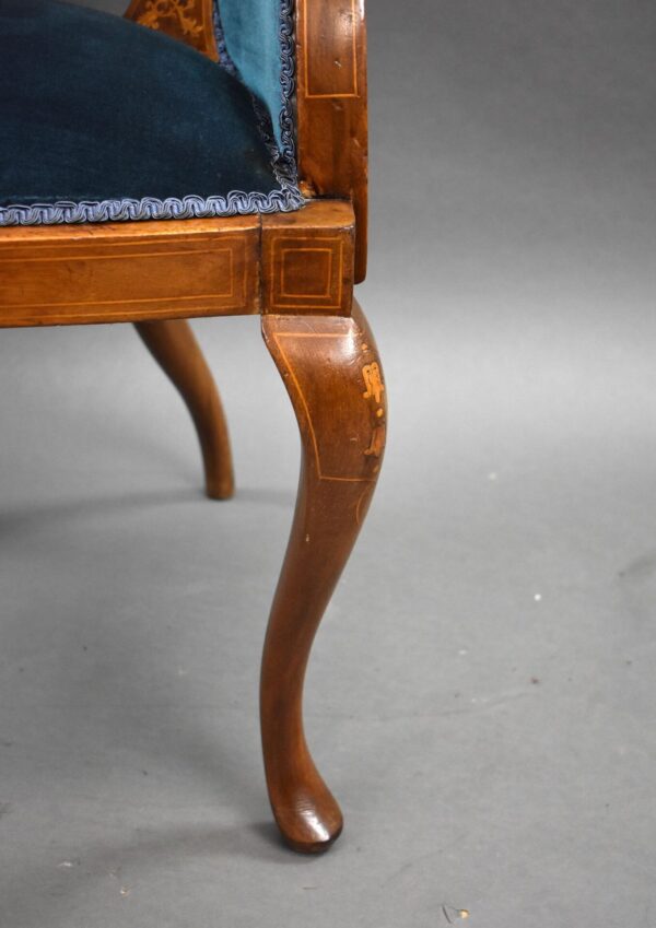 Pair of Victorian Mahogany Marquetry Inlaid Armchairs - Image 13