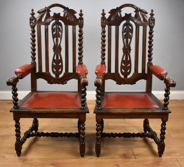 Pair Oak Barley Twist Armchairs - Image 2