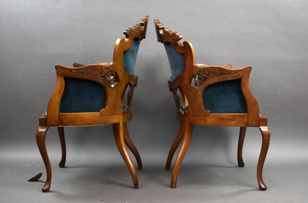 Pair of Victorian Mahogany Marquetry Inlaid Armchairs - Image 3