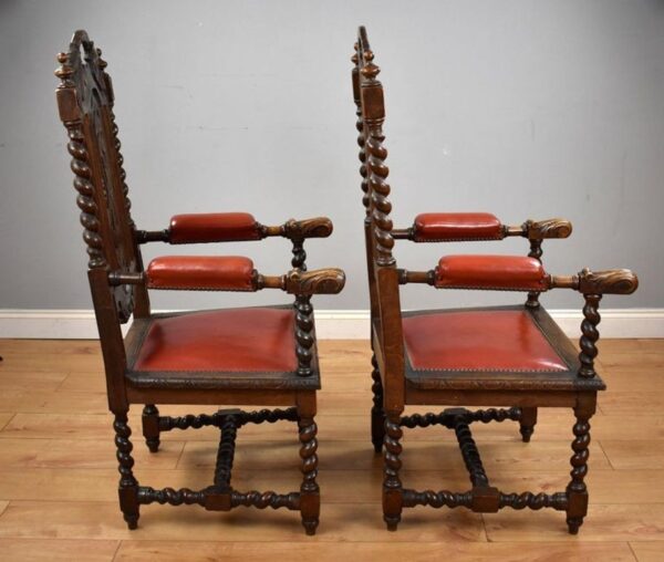 Pair Oak Barley Twist Armchairs - Image 3
