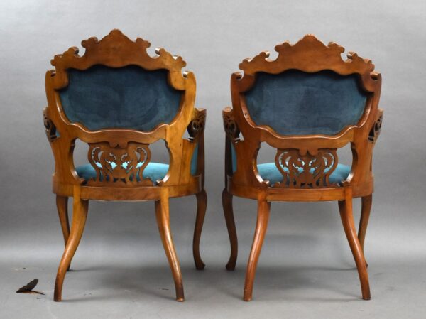 Pair of Victorian Mahogany Marquetry Inlaid Armchairs - Image 4