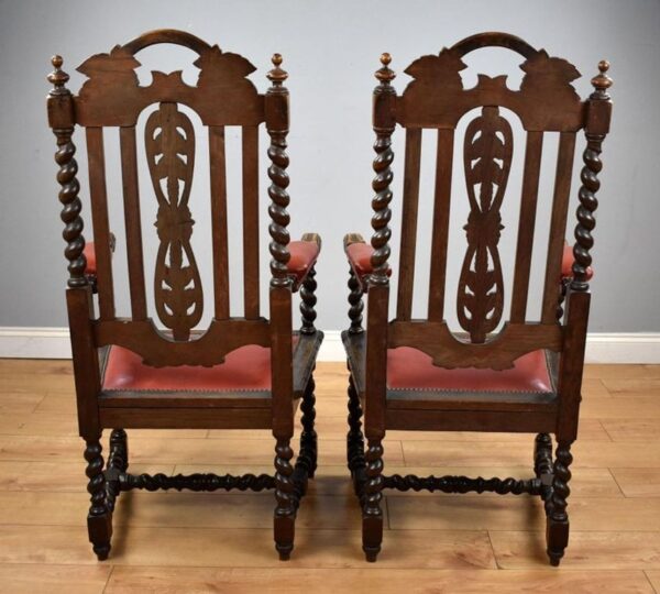 Pair Oak Barley Twist Armchairs - Image 4