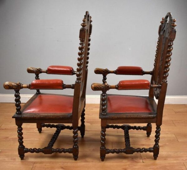 Pair Oak Barley Twist Armchairs - Image 5