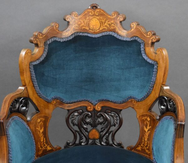 Pair of Victorian Mahogany Marquetry Inlaid Armchairs - Image 7