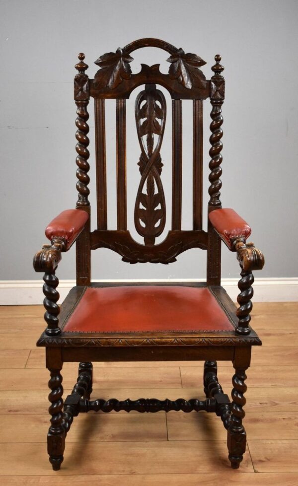 Pair Oak Barley Twist Armchairs - Image 7